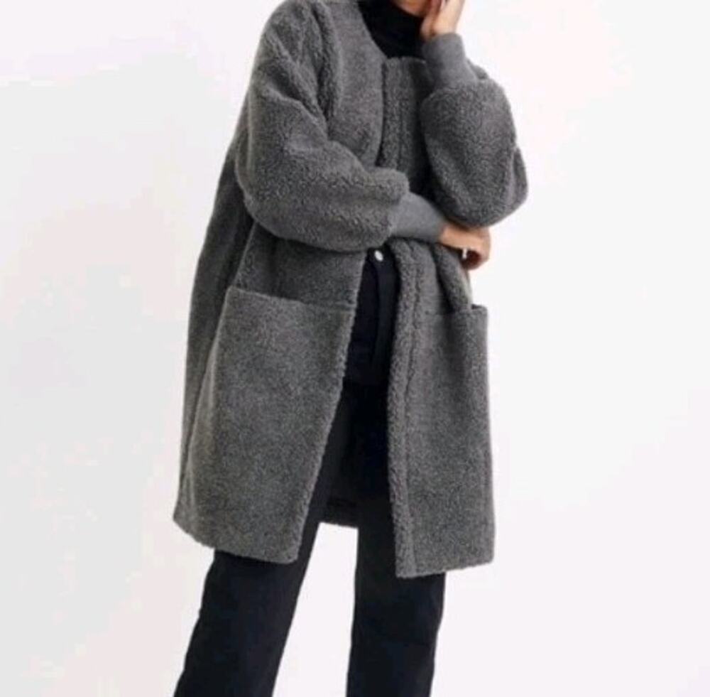 Madewell Bonded Sherpa Cocoon Coat Womens Sz M Gray Fleece
